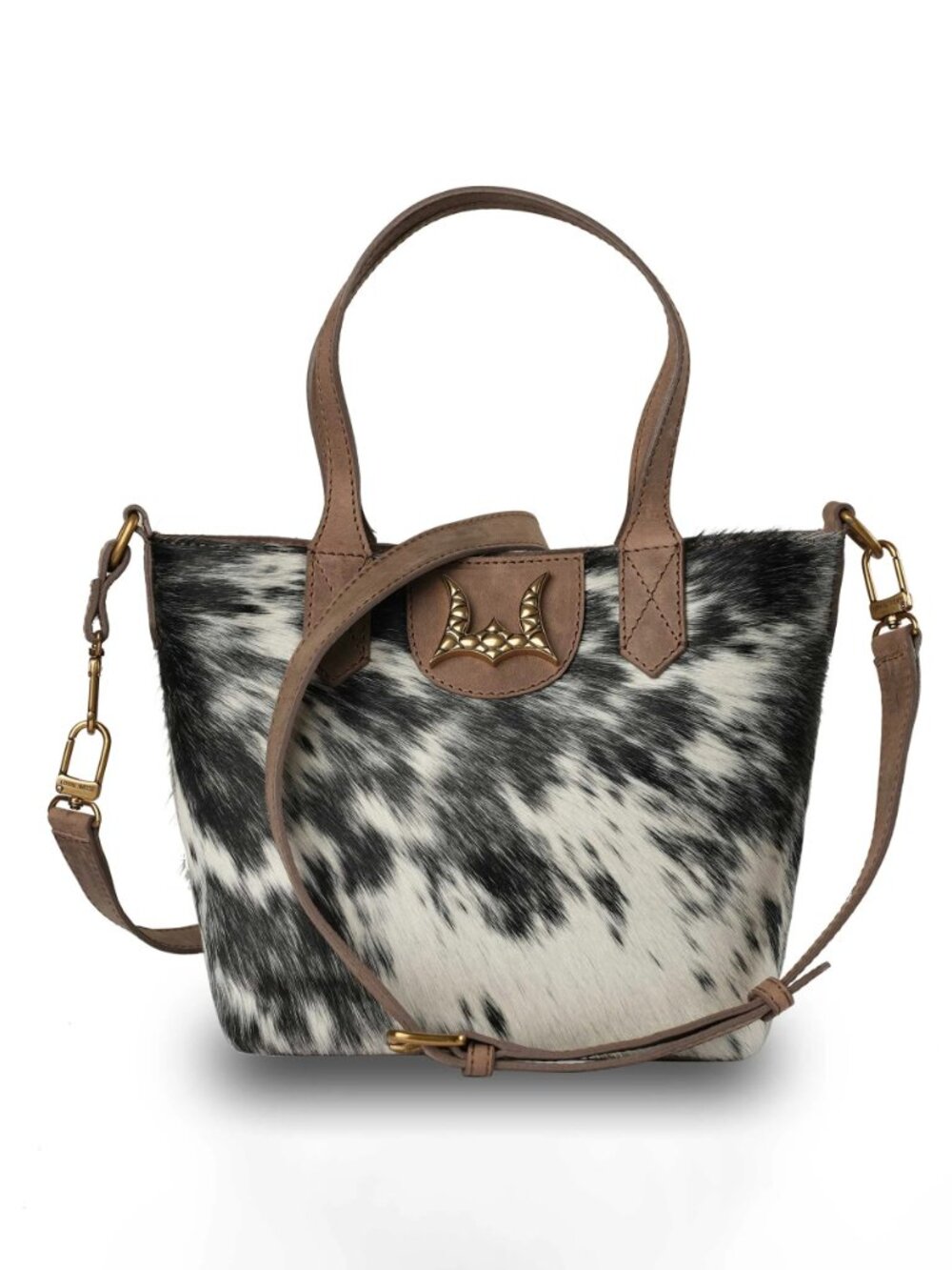 Myra Loyal West Dakota Cowhide Crossbody Black White Hair-On Leather Bag NWT